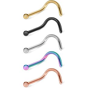 Ruifan 5 قطعة الجراحية الصلب منحني الأنف مسمار حلقة المسمار مع 1.5 مللي متر-3 مللي متر الكرة ثقب المجوهرات 22 جرام 20 جرام 18 جرام in Kuwait