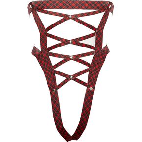 Daisy corsets womens Red Plaid Stretchy Harness Bottom W/Silver HardwareLingerie