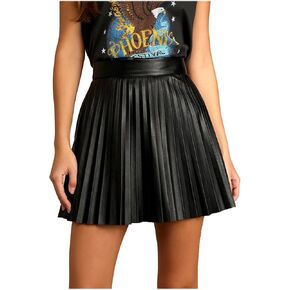 Women's Leather Pleated Skirt Flared High Waist Mini Skater Skirts Y2K Party Club Skirt