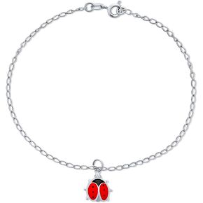 Garden Red Ladybug Queen Bumble Bee Charm Anklet Link Ankle Bracelet For Women Teens 14K Gold Plated .925 Sterling Silver Adjustable 9-10 Inch
