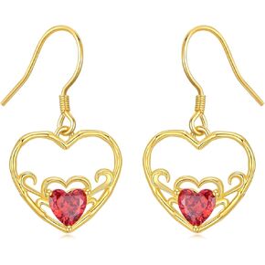 Filigree Earrings for Women S925 Sterling Silver Filigree Heart Earrings Red Coral Jewelry