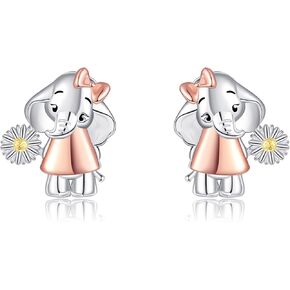 Elephant/Dinosaur Stud Earrings S925 Sterling Silver Animal Jewelry Gifts for Women Girls