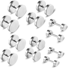 6 Pairs Black Earrings for Men Women Fake Plugs Faux Gauges Plugs Earring Stainless Steel Stud Earrings, 4-10mm