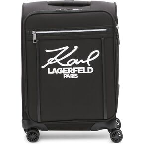 Karl Lagerfeld Paris Women's Small Upright Spinner Check in Suitcase, Black, 21 Inch