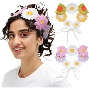 Boho Crochet Headbands and Hair Accessories for Women and Girls (Black + Brown)