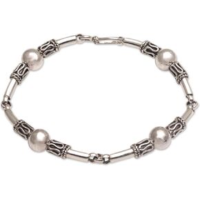 NOVICA Artisan Handmade .925 Sterling Silver Link Bracelet with Balinese Designs Indonesia 'Tubes'