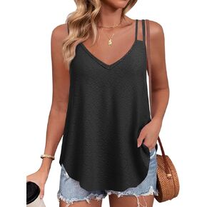 Zeagoo Flowy Tank Tops for Women Spaghetti Strap Eyelet Embroidery Loose Fit V Neck Sleeveless Casual Summer Tank Tops