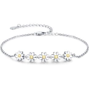 Palpitate Daisy Bracelet Sterling Silver Dainty Jewelry Non Tarnish for Women Mom Mothers Her Daisy Gift on Birthday Anniversary Christmas