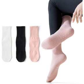 3 Pairs Yoga Socks for Women Non-Slip Grips, Pilates, Barre, Pregnancy, Dance, Hospital Socks.