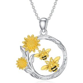 Bee Necklace for Women S925 Sterling Silver Bee Pendant Necklace Mother's Day Valentine's Day Christmas Jewelry Gifts for Mother Wife Daughter