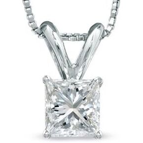 0.66-0.75 Ct Princess Cut Basket Diamond Pendant Necklace 14K White Gold