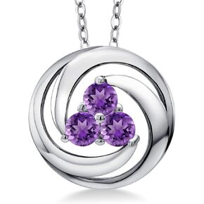 Gem Stone King 925 Sterling Silver 4MM Round Gemstone Birthstone 3 Stone Circle Pendant Necklace For Women with 18 Inch Chain
