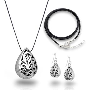 Silvertone Rainbow Mosaic Art Deco Pendant Necklace & Earrings Set for Women Handmade Hypoallergenic Beach Gala Wedding Style Jewelry
