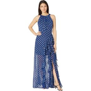 Betsy & Adam Women's Long Halter Chiffon Clip Dot