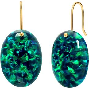 Opal Dangle Earrings for Women，Gorgeous 925 Sterling Silver 18K Yellow Gold Plated Dangly Earrings, Dangling Oval Earrings for Christmas Birthday Gifts