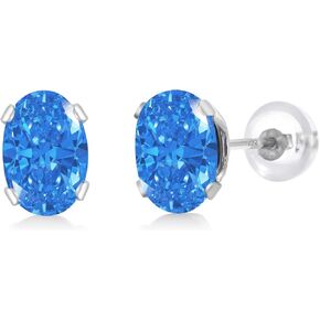 Gem Stone King 10K White Gold Gemstone Birthstone Earrings | Oval 6X4MM Stud Earrings | White Gold Earrings for Women