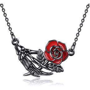 URONE Goth Necklace 925 Sterling Silver Coffin Necklace Skull Necklace Bat Pendant Gothic Jewelry Gifts for Women