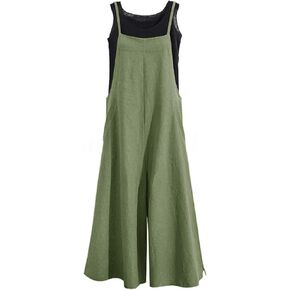 KMAZN Women's Casual Loose Long Cotton Bib Overalls Baggy Linen Plus Size Jumpsuits Rompers Wide Leg Pants……