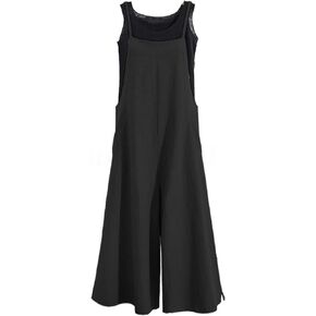 KMAZN Women's Casual Loose Long Cotton Bib Overalls Baggy Linen Plus Size Jumpsuits Rompers Wide Leg Pants……