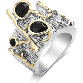 Black Onyx Stone Rings for Women Marcasite Vintage Cocktail Statement Rings Silver Chunky Crystal Antique Retro for victorians Jewelry Gift
