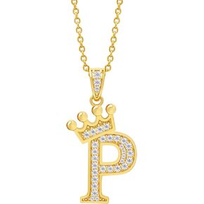 Moissanite Initial Necklace,925 Sterling Silver 18K Gold Plated Letter Necklace for Women, Hip Hop Crown Necklace for Men, Trendy A-Z Pendant Choker Jewelry