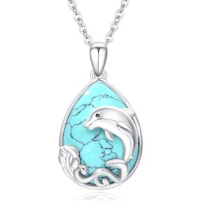 Ocean Necklace S925 Sterling Silver Turquoise Pendant Necklaces Starfish/Dolphin/Mermaid Jewelry for Women Sister Mother Daughter