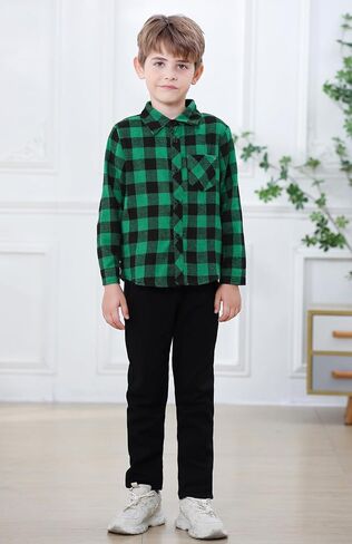 Cromoncent Boys Long Sleeve Flannel Plaid Shirt Button Down Shirts in Saudi Arabia