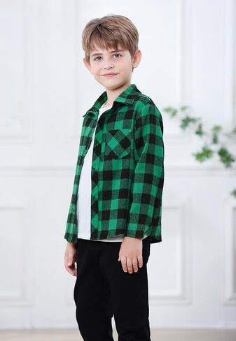 Cromoncent Boys Long Sleeve Flannel Plaid Shirt Button Down Shirts in Saudi Arabia