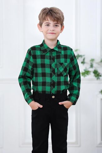 Cromoncent Boys Long Sleeve Flannel Plaid Shirt Button Down Shirts in Saudi Arabia