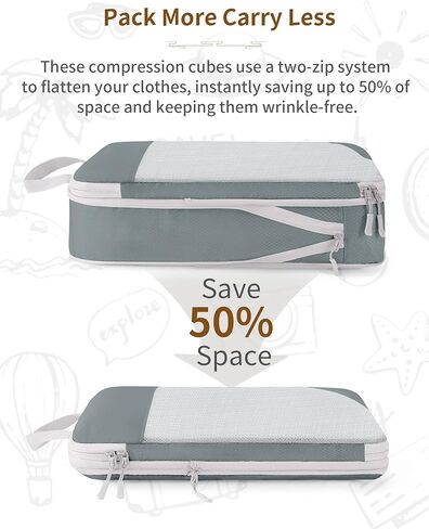 مكعبات تعبئة مضغوطة للسفر، 8 مجموعات من حقائب تنظيم السفر، أكياس مكعبات ضغط، حقيبة تنظيم التعبئة، حقائب تنظيم الأمتعة مع حقيبة أدوات الزينة وحقيبة الأحذية، أساسيات السفر باللون البيج in Kuwait