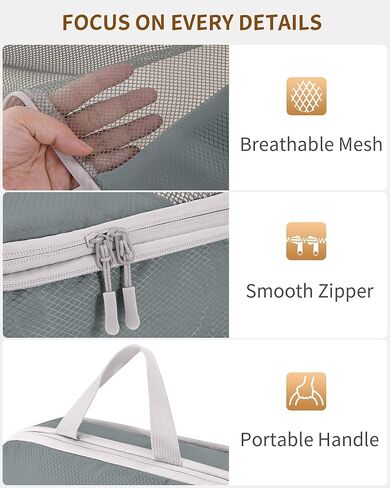 مكعبات تعبئة مضغوطة للسفر، 8 مجموعات من حقائب تنظيم السفر، أكياس مكعبات ضغط، حقيبة تنظيم التعبئة، حقائب تنظيم الأمتعة مع حقيبة أدوات الزينة وحقيبة الأحذية، أساسيات السفر باللون البيج in Kuwait