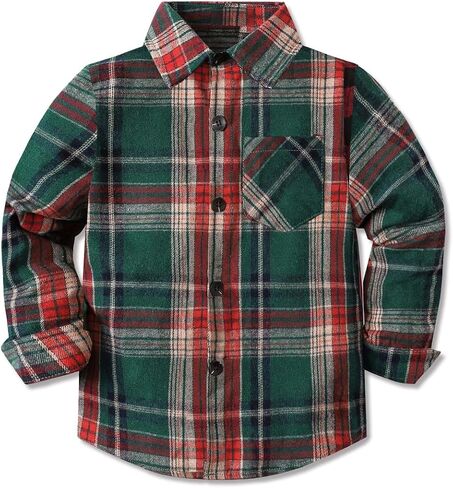 Cromoncent Boys Long Sleeve Flannel Plaid Shirt Button Down Shirts in Saudi Arabia