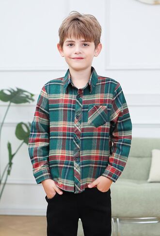 Cromoncent Boys Long Sleeve Flannel Plaid Shirt Button Down Shirts in Saudi Arabia