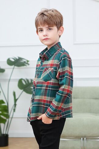 Cromoncent Boys Long Sleeve Flannel Plaid Shirt Button Down Shirts in Saudi Arabia