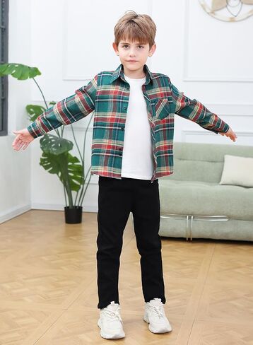 Cromoncent Boys Long Sleeve Flannel Plaid Shirt Button Down Shirts in Saudi Arabia