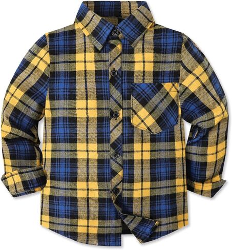Cromoncent Boys Long Sleeve Flannel Plaid Shirt Button Down Shirts in Saudi Arabia