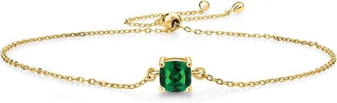 Gem Stone King 18K Yellow Gold Plated Silver 6MM Cushion Cut Gemstone Birthstone Solitaire Bracelet For Women | Fully Adjustable Up to 9 Inch in Saudi Arabia