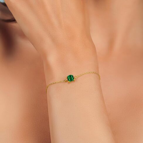 Gem Stone King 18K Yellow Gold Plated Silver 6MM Cushion Cut Gemstone Birthstone Solitaire Bracelet For Women | Fully Adjustable Up to 9 Inch in Saudi Arabia