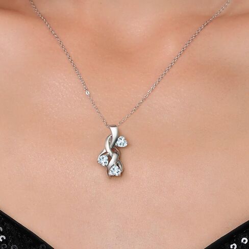 Gem Stone King 925 Sterling Silver Gemstone Birthstone 3-Stones Heart Shape Mothers Pendant Necklace For Women with 18 Inch Chain in Saudi Arabia