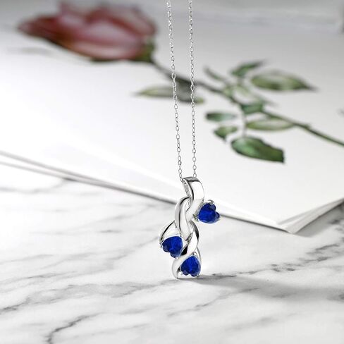 Gem Stone King 925 Sterling Silver Gemstone Birthstone 3-Stones Heart Shape Mothers Pendant Necklace For Women with 18 Inch Chain in Saudi Arabia