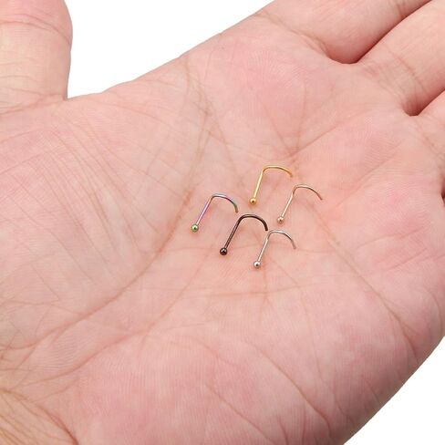 Ruifan 5 قطعة الجراحية الصلب منحني الأنف مسمار حلقة المسمار مع 1.5 مللي متر-3 مللي متر الكرة ثقب المجوهرات 22 جرام 20 جرام 18 جرام in Kuwait