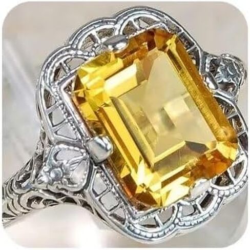 LRGKMCWTOB 925 Sterling Silver Shiny Full Diamond Gemstone Ring Blue Cubic Zirconia Ring Yellow Gem CZ Diamond Ring Eternity Engagement Wedding Band Ring CZ Ring in Sterling Silver（Blue Size 6） in Saudi Arabia