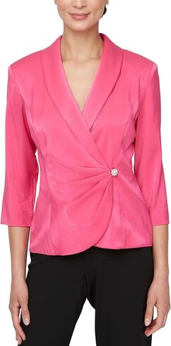 Alex Evenings Women's 3/4 Sleeve Surplice Neckline Stretch Shimmer Blouse with Embellished Side Closure in Kuwait