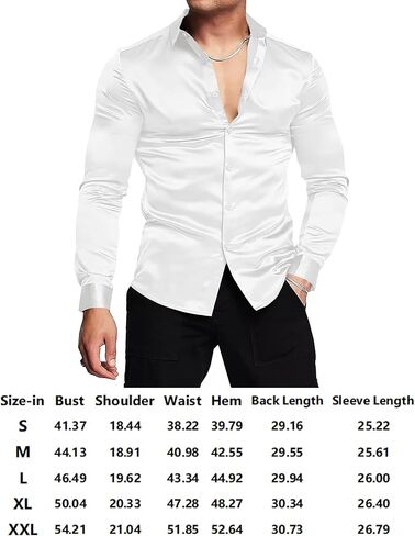 URRU Men's Luxury Shiny Silk Like Satin Dress Shirt Long Sleeve Casual Slim Fit Muscle Button Up Shirts in Kuwait