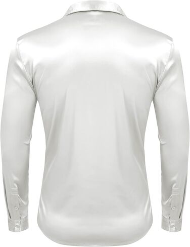 URRU Men's Luxury Shiny Silk Like Satin Dress Shirt Long Sleeve Casual Slim Fit Muscle Button Up Shirts in Kuwait