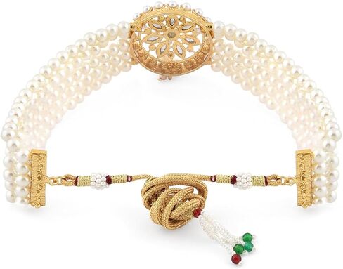 Aheli Kundan Pearl Choker Multi Layered Necklace Earrings with Manng Tikka Set Indian Traditional Wedding Jewelry for Women in Saudi Arabia