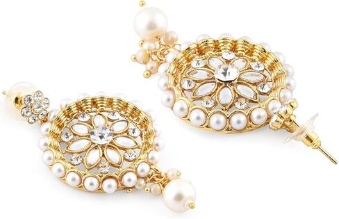 Aheli Kundan Pearl Choker Multi Layered Necklace Earrings with Manng Tikka Set Indian Traditional Wedding Jewelry for Women in Saudi Arabia