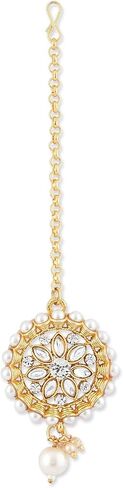 Aheli Kundan Pearl Choker Multi Layered Necklace Earrings with Manng Tikka Set Indian Traditional Wedding Jewelry for Women in Saudi Arabia