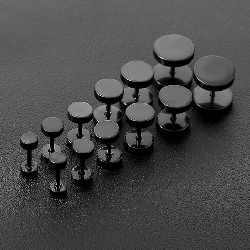 6 Pairs Black Earrings for Men Women Fake Plugs Faux Gauges Plugs Earring Stainless Steel Stud Earrings, 4-10mm in Saudi Arabia