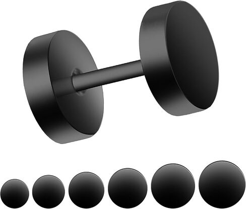 6 Pairs Black Earrings for Men Women Fake Plugs Faux Gauges Plugs Earring Stainless Steel Stud Earrings, 4-10mm in Saudi Arabia